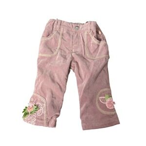 Pampolina 1m Infant Baby Girls pink Flower Corduroy Pants Bottoms Size 18 months